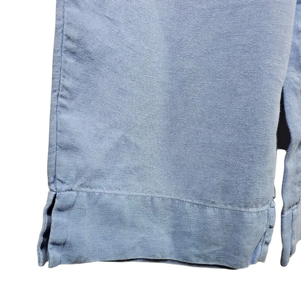 J. Jill Light Blue 100% Linen Pull-On Cropped Wide Leg Pants Size M Petite